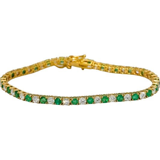 14k Yellow Gold Round Diamond and Emerald Tennis Bracelet 5.69CT