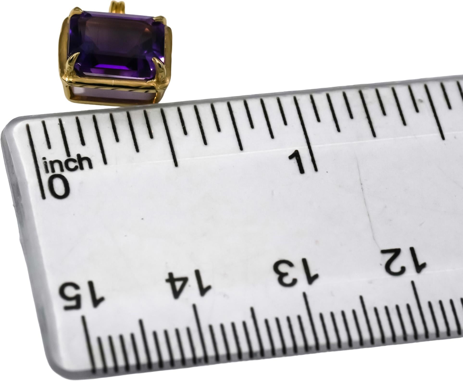 14k Yellow Gold Emerald Cut Amethyst Solitaire Pendant 2.0CT
