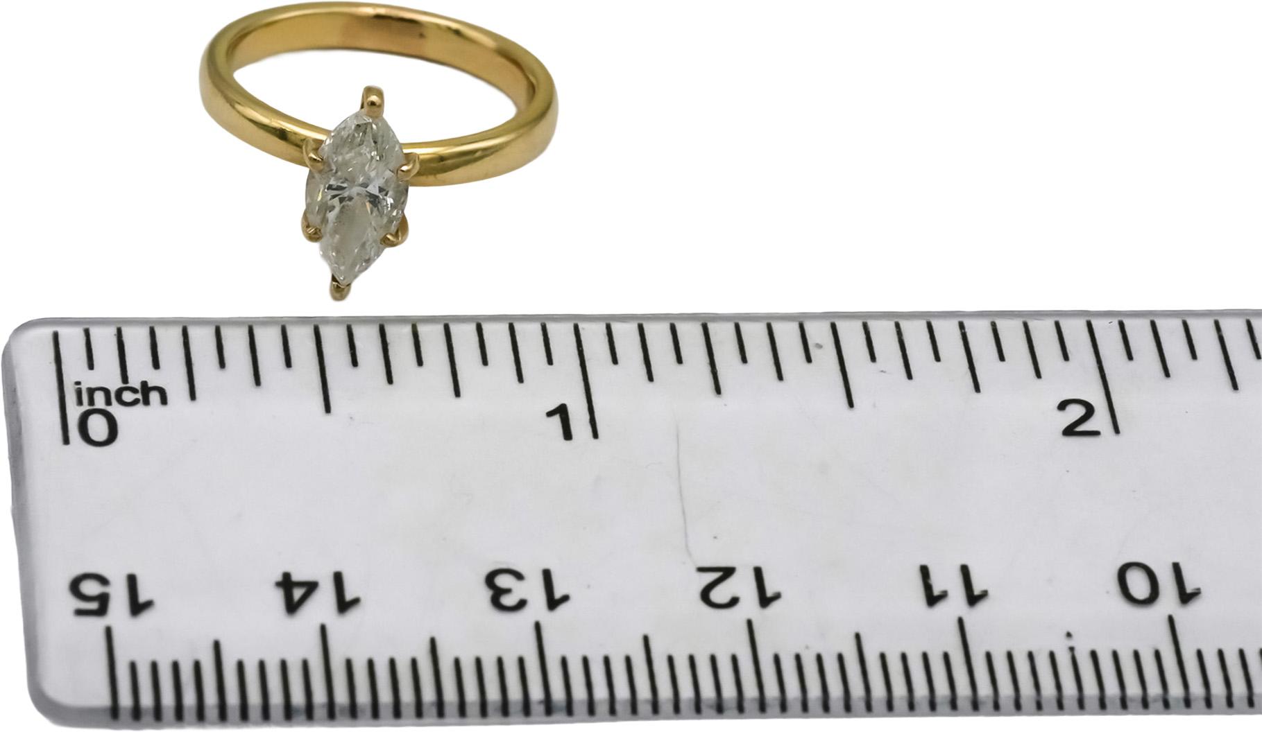 14k Yellow Gold Marquise Cut Diamond Solitaire Ring 0.82CT Size 4.5