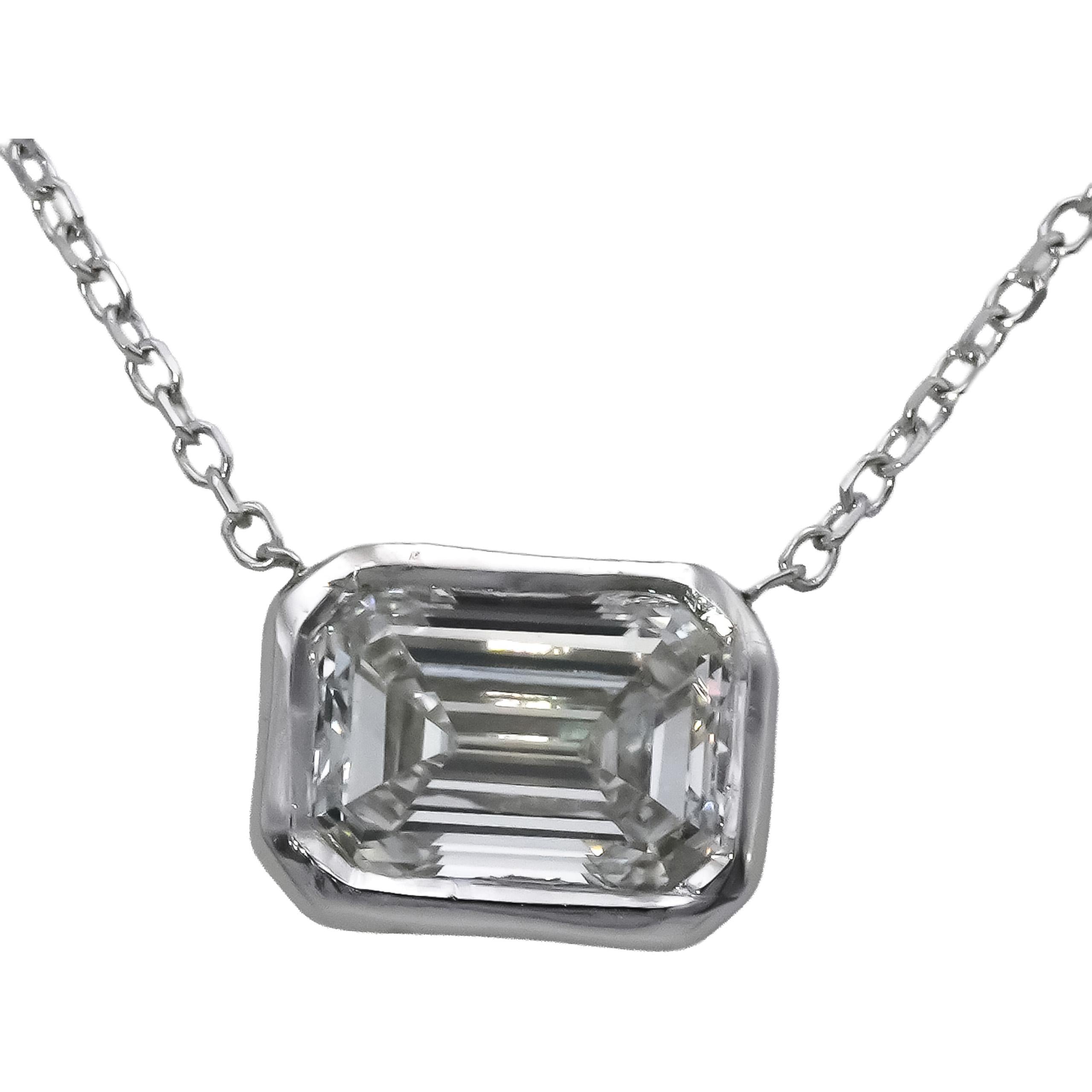 14k White Gold VS Emerald Cut Lab-Grown Diamond Pendant Necklace 1.62CT