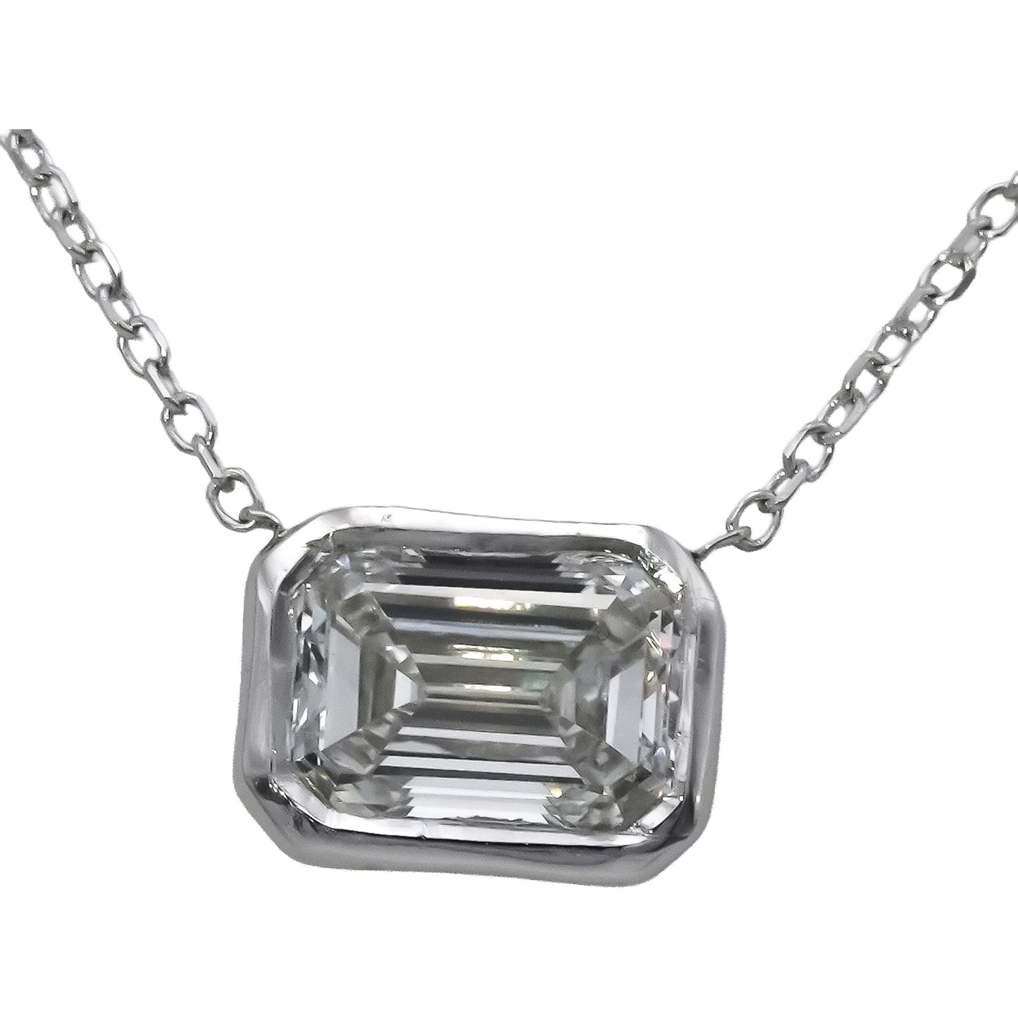 14k White Gold VS Emerald Cut Lab-Grown Diamond Pendant Necklace 1.62CT