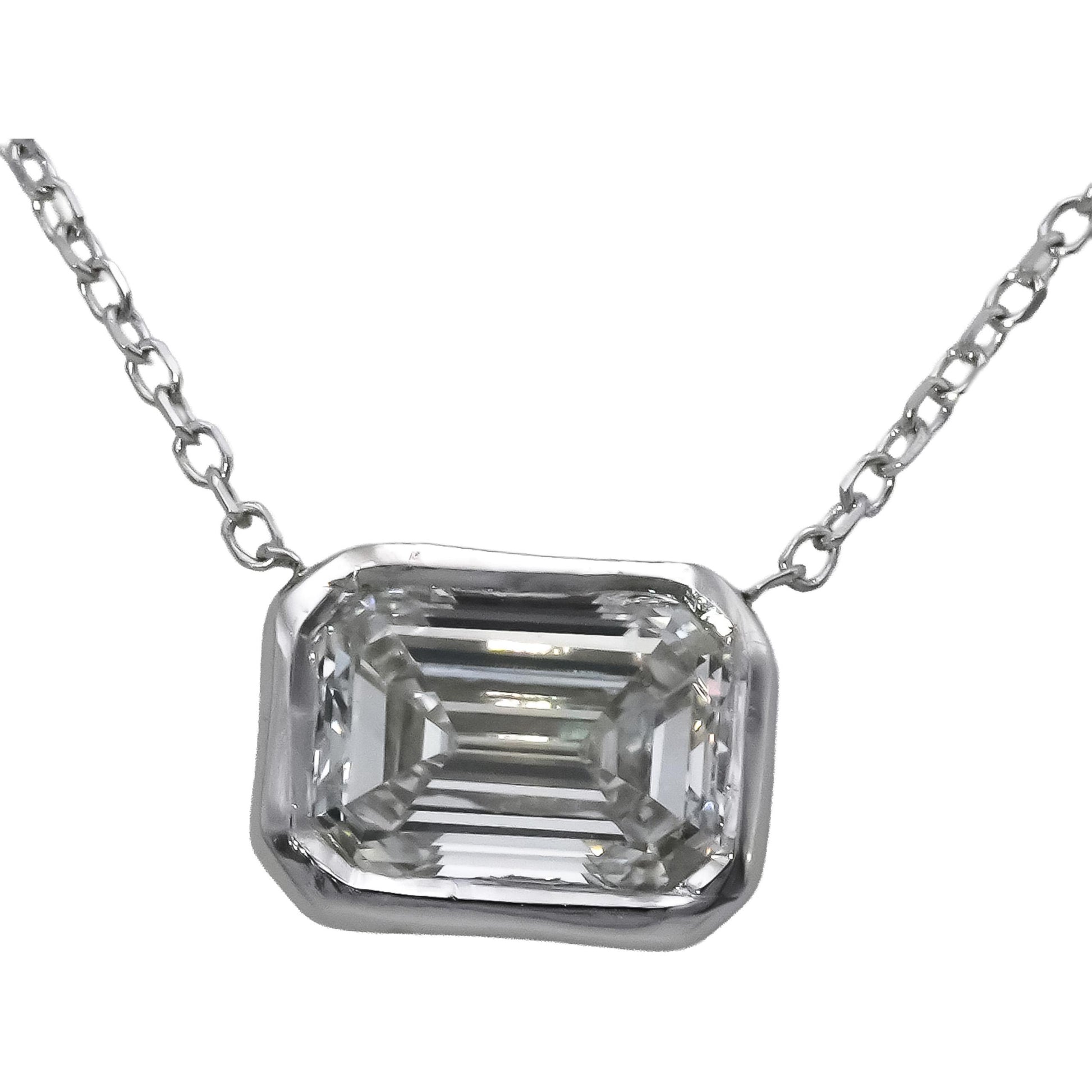 14k White Gold VS Emerald Cut Lab-Grown Diamond Pendant Necklace 1.62CT