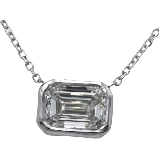 14k White Gold VS Emerald Cut Lab-Grown Diamond Pendant Necklace 1.62CT