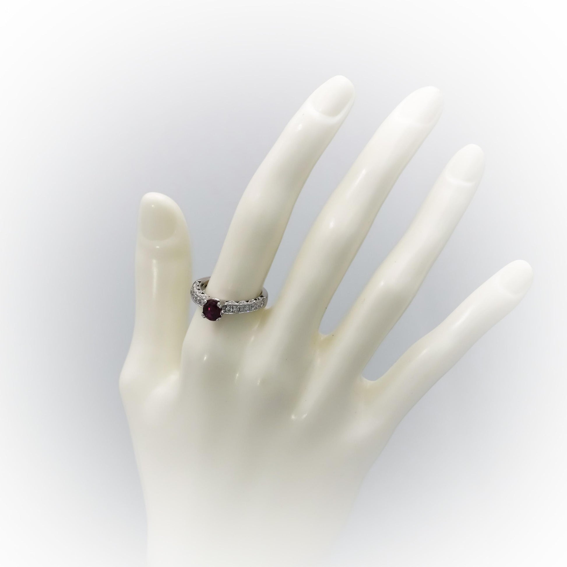 14k White Gold Diamond and Ruby Filigree Ring 1.25CT Size 6