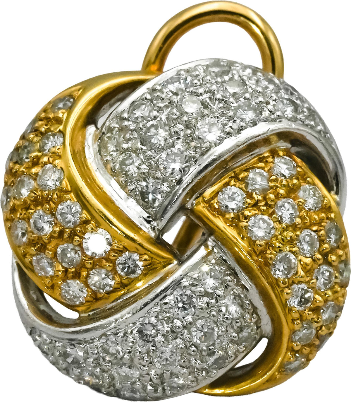 18k Yellow White Gold Round Diamond Cluster Knot Earrings 2.0CT