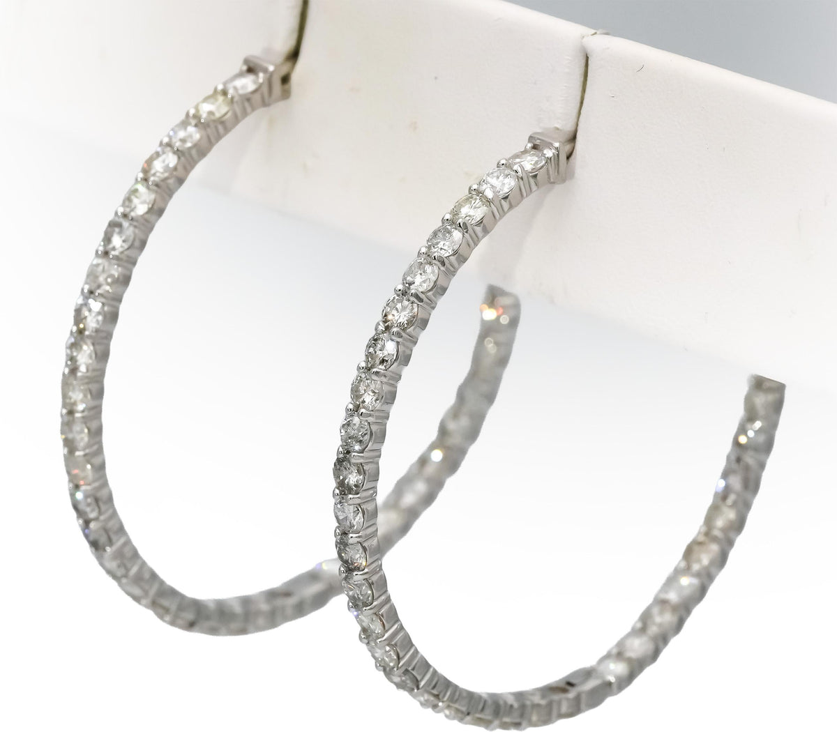14k White Gold Round Natural Diamond Inside Out Hoop Earrings 6.43CT