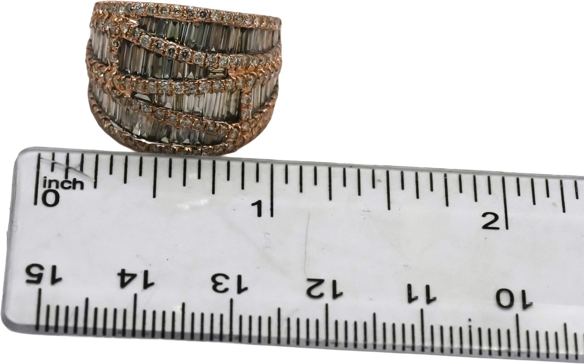 14k Rose Gold Round and Baguette Cut Diamond Ring 3.02CT Size 6.75