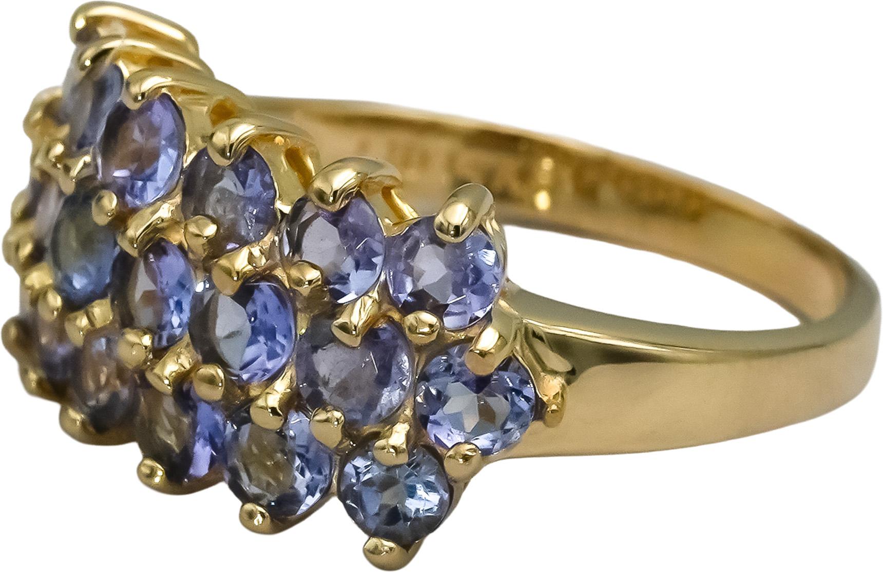 14k Yellow Gold Round Tanzanite Cluster Ring 1.50CT Size 6.75