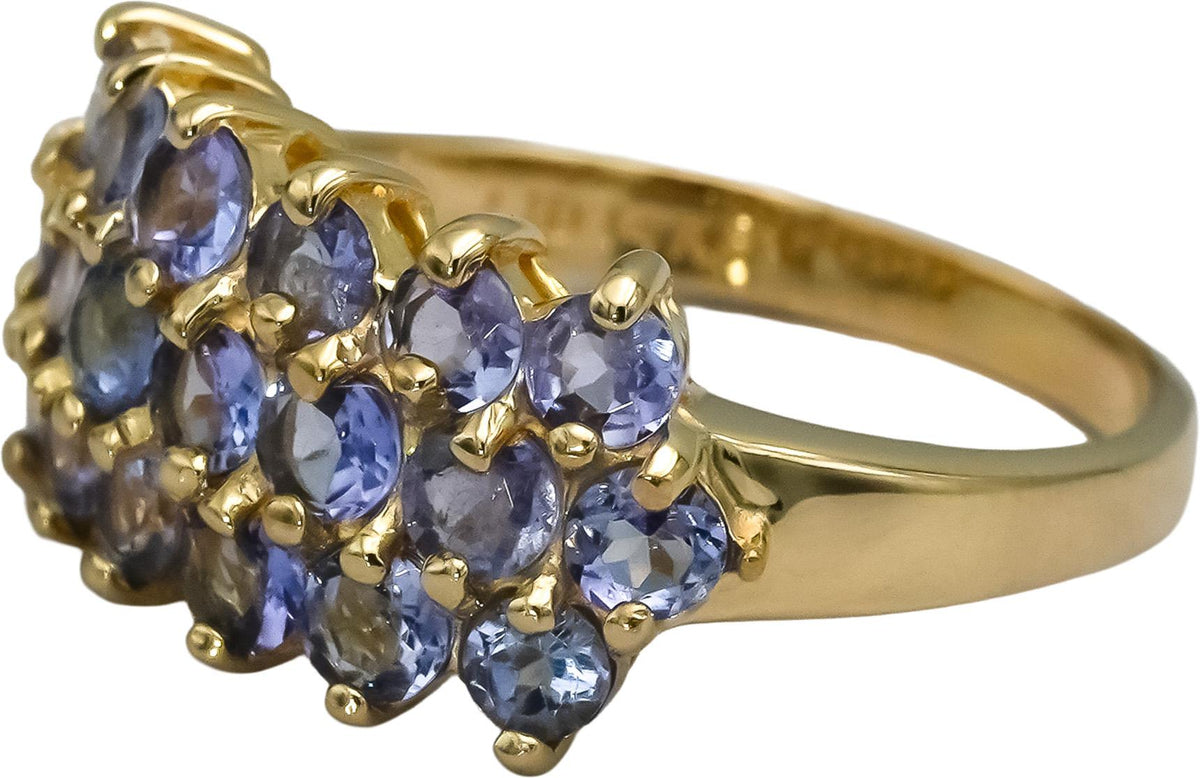 14k Yellow Gold Round Tanzanite Cluster Ring 1.50CT Size 6.75