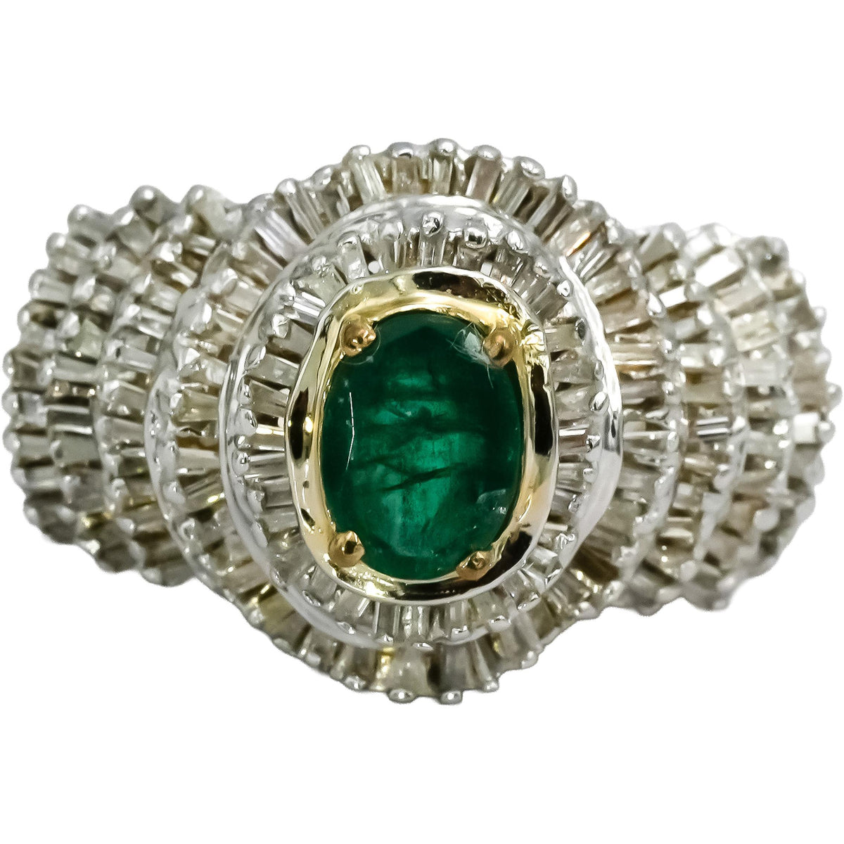 10k White Yellow Gold Diamond and Emerald Cluster Cocktail Ring 2.50CT Size 7.25