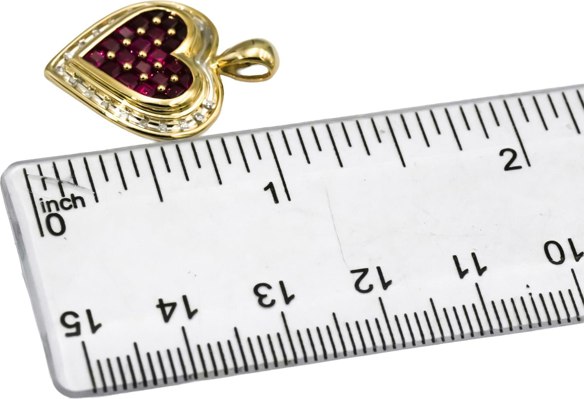 10k Yellow Gold Ruby Heart Pendant w/ Diamond Accents 1.0CT