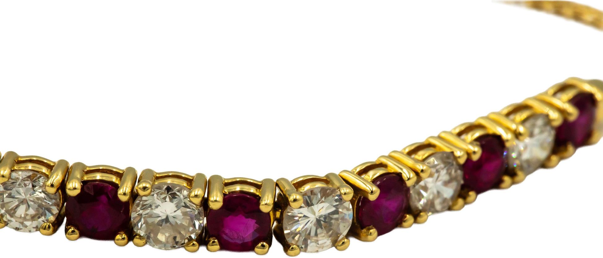 18k Yellow Gold Round Diamond and Ruby Adjustable Size Tassel Bracelet 3.57