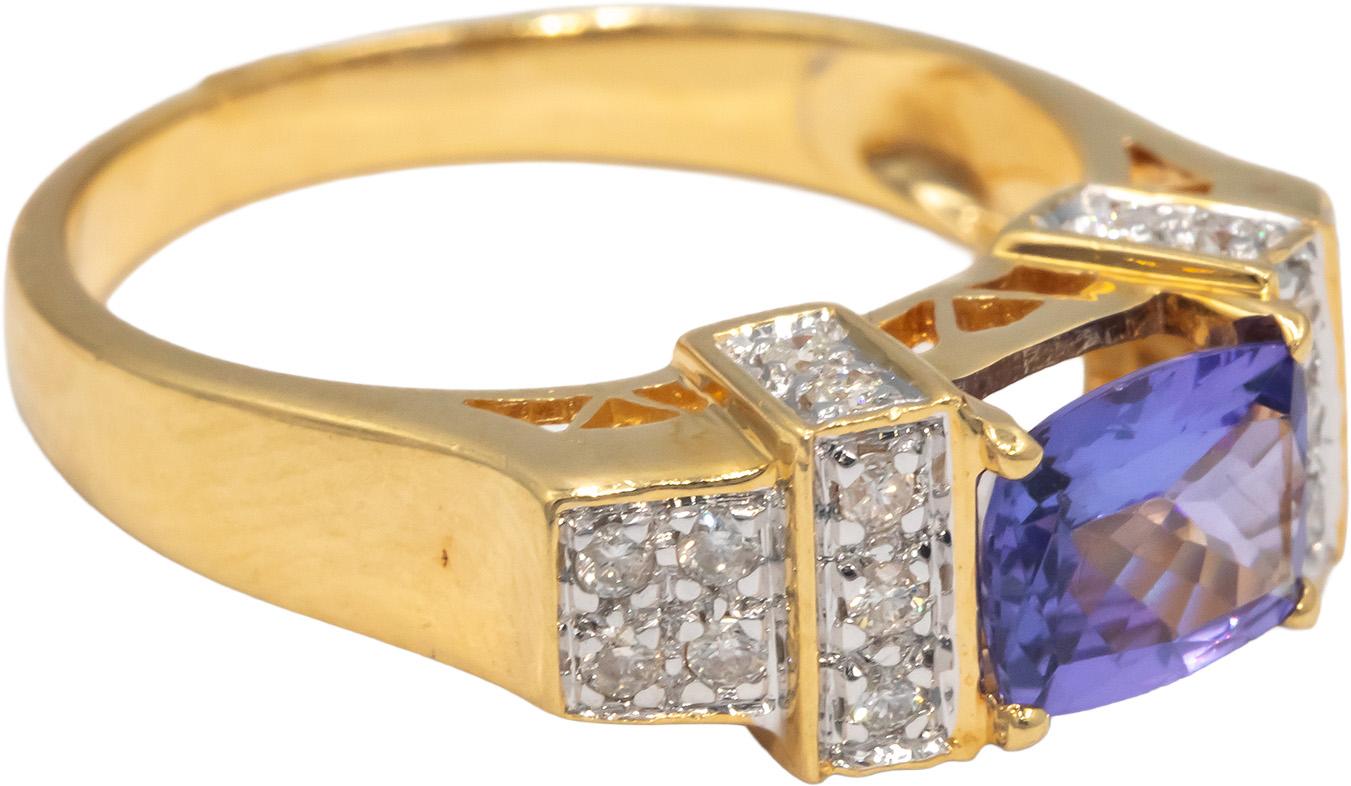 18k Yellow Gold 1.22CT Diamond and Tanzanite Ring Size 7.5