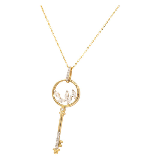 10K White & Yellow Gold Marquise Diamond Dangle Key Pendant Necklace