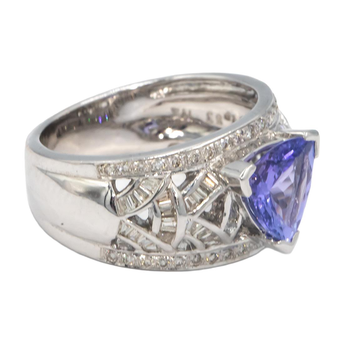 KALATI 18k White Gold 2.28CT Diamond and Tanzanite Ring Size 6.25