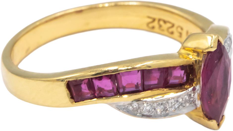 KALATI 18k Yellow Gold 0.90CT Diamond and Ruby Band Ring Size 6.5