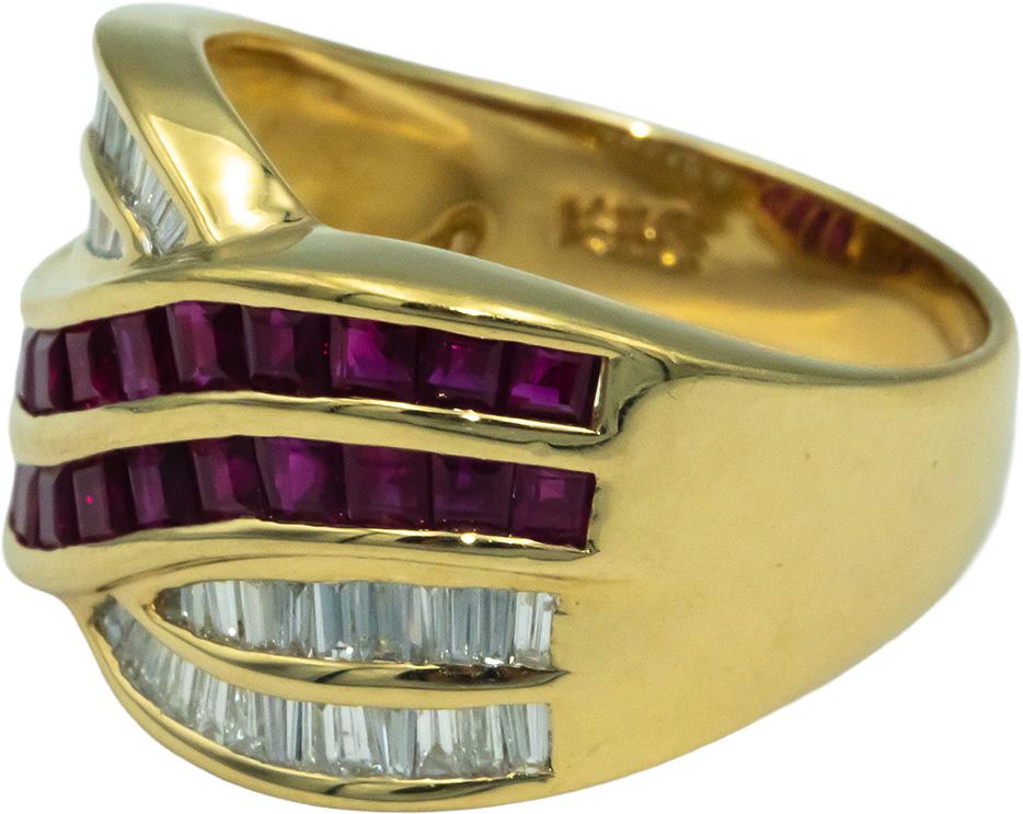 LE VIAN 18k Yellow Gold 2.0CT Diamond and Ruby Ring Size 7