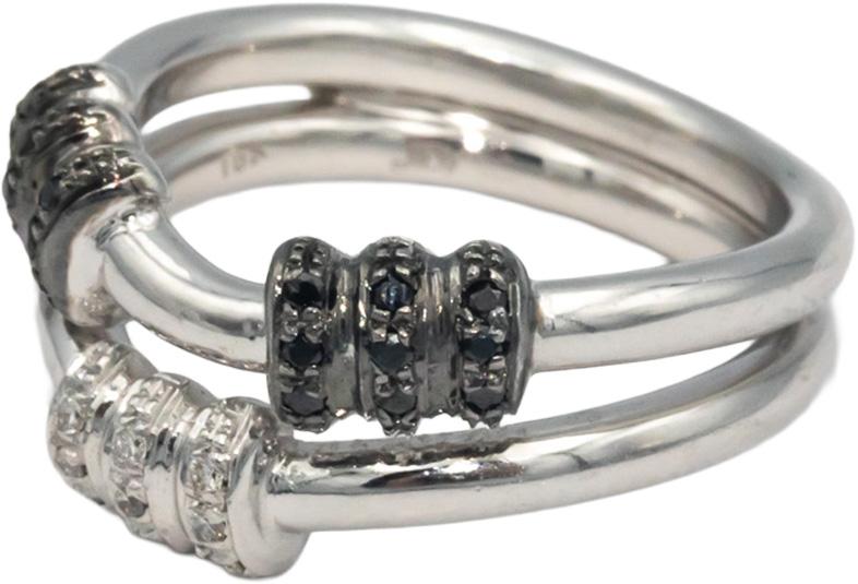 18K White Gold White & Black Diamond Split Bamboo Design Ring 9.09 Grams