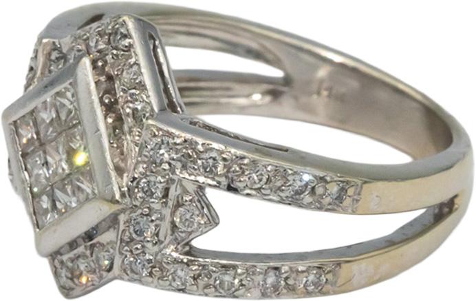 14k White Gold VS Princess and Round Cut Diamond Pave Ring 0.80CT Size 5.25