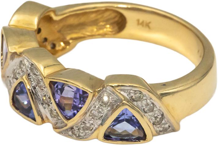KALATI Designer 14k Yellow Gold Diamond and Tanzanite Ring 0.90CT Size 6.75