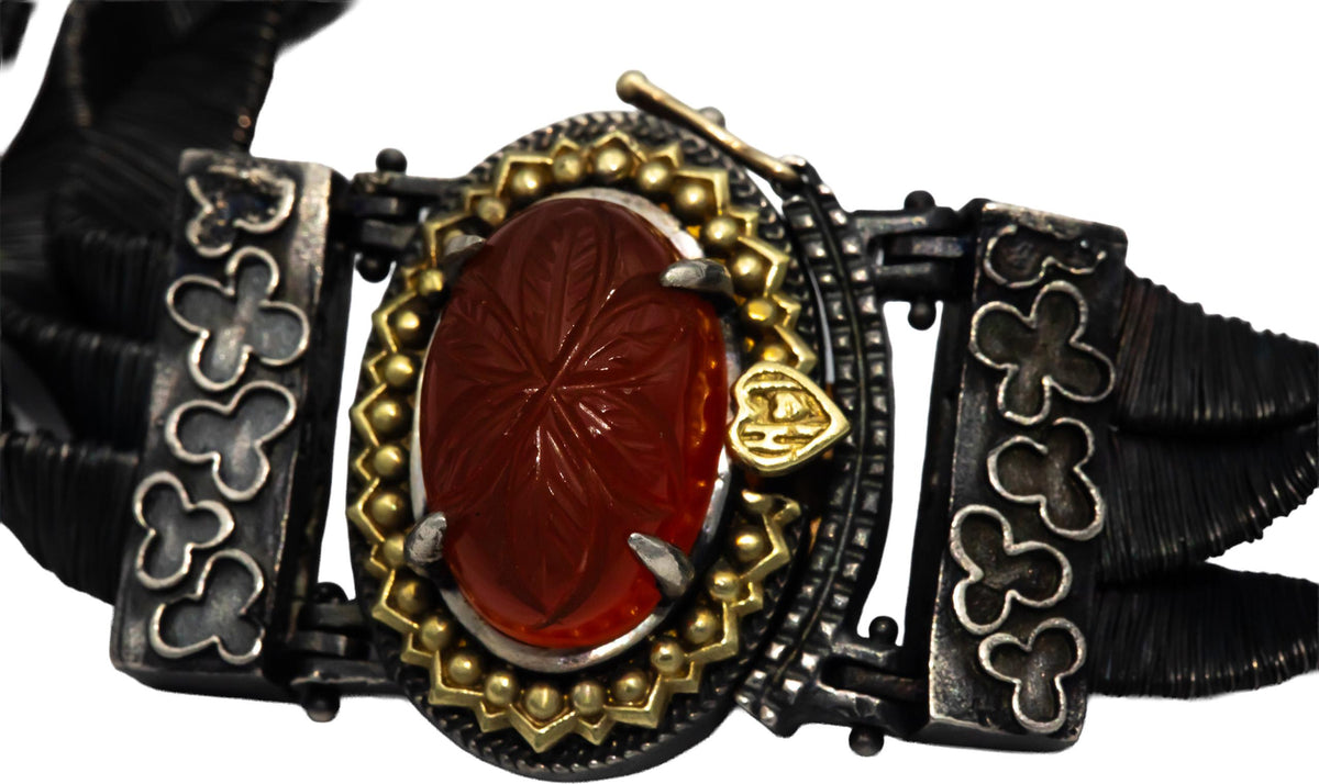 STAMBOLIAN 18k Gold Sterling Silver Diamond and Carnelian Woven Bracelet 8.02CT