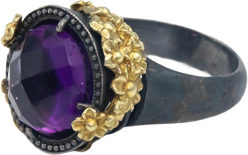 STAMBOLIAN 18k Gold Sterling Silver 5.52CT Diamond Amethyst Ring Size 6.25