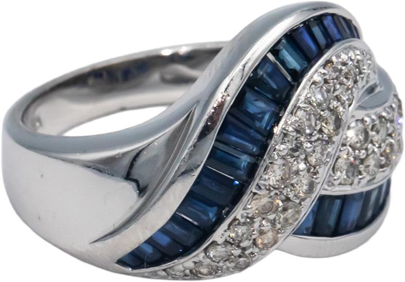 14k White Gold 1.40CT Diamond and Blue Sapphire Swirl Cluster Ring Size 7