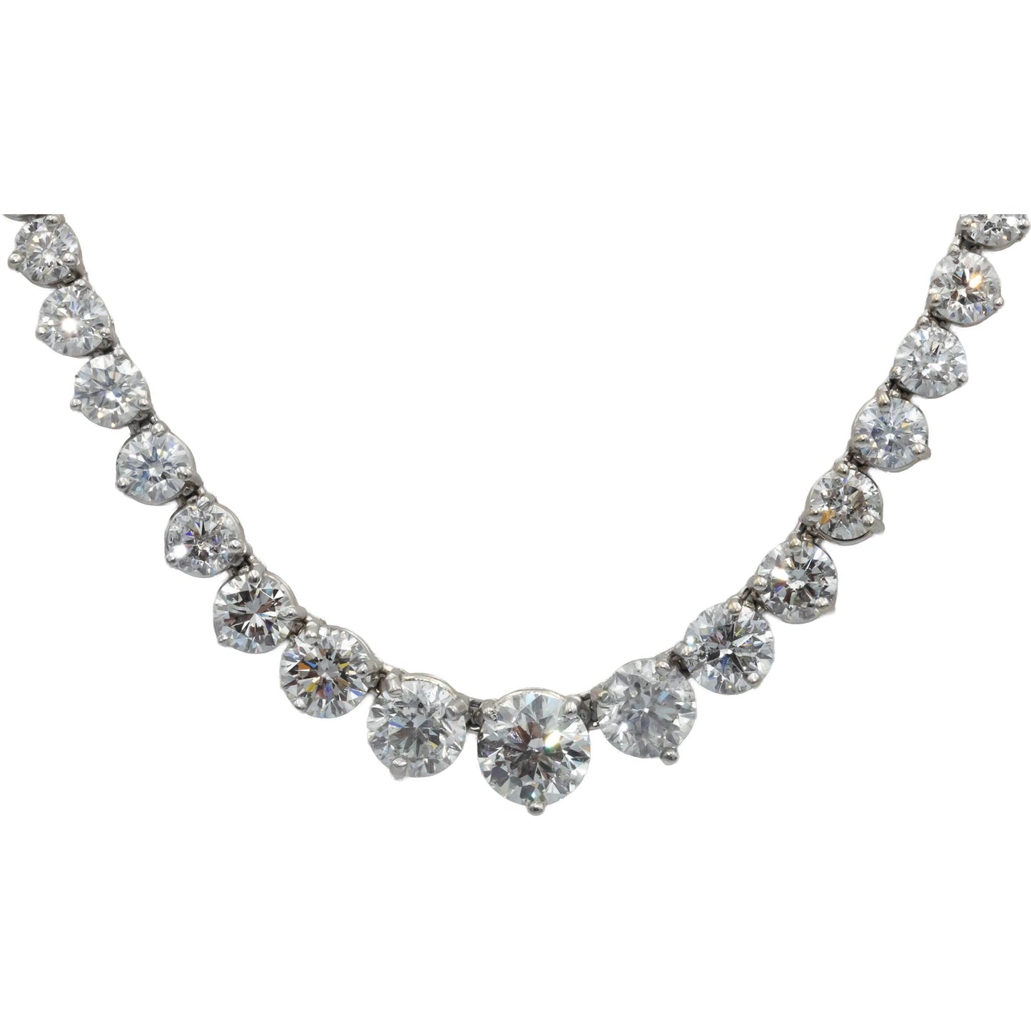 Round Cut Diamond 18k White Gold Riviera Necklace Graduated Width 30.93CT