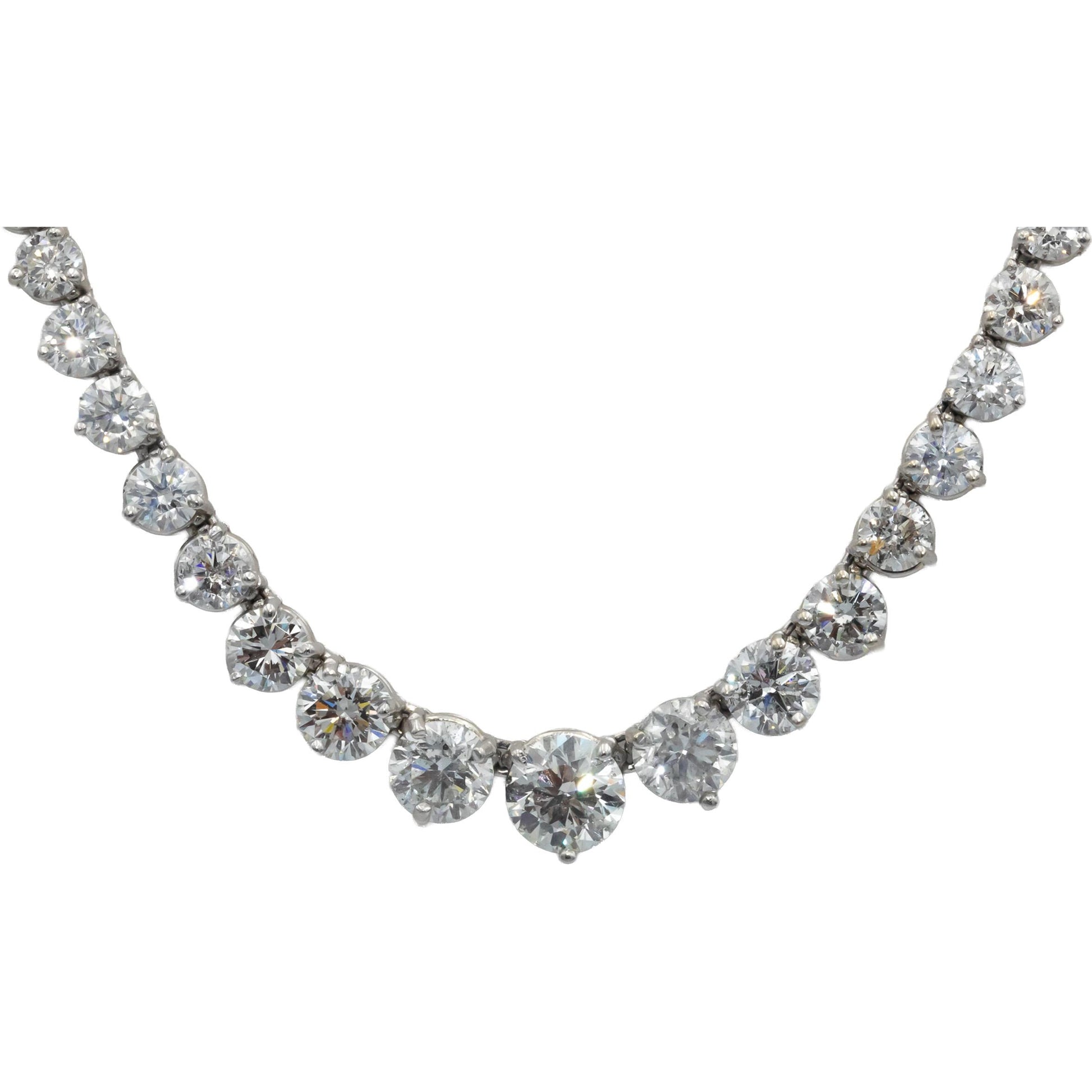Round Cut Diamond 18k White Gold Riviera Necklace Graduated Width 30.93CT