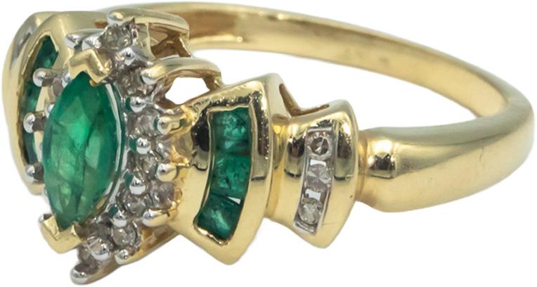 Vintage 14k Yellow Gold 0.40CT Diamond and Emerald Ring Size 7