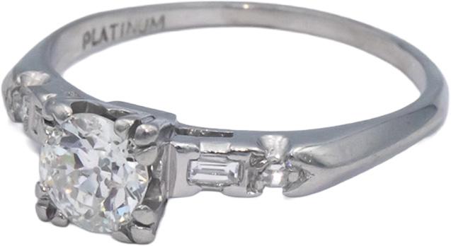 Vintage Antique Platinum 0.60CT Diamond Ring Size 7 w/ .55CT Old Euro Cut Center
