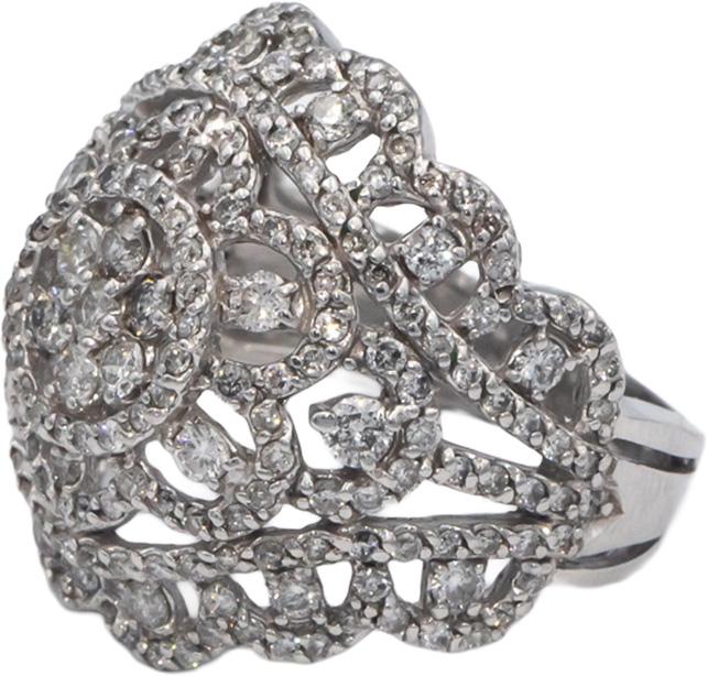 EFFY Designer 14k White Gold 1.50CT Diamond Filigree Dome Cluster Ring Size 6.5