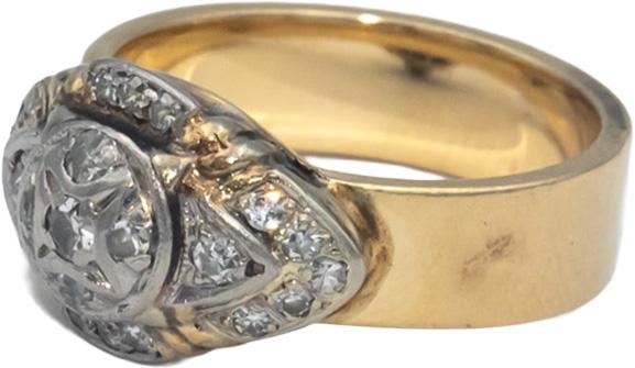 ART CARVED Vintage Antique 14k Yellow & White Gold 0.16CT Diamond Ring Size 4.5