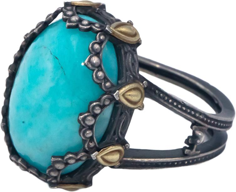 STAMBOLIAN 18k Gold Sterling Silver 10.0CT Amazonite Solitaire Ring Size 7.75
