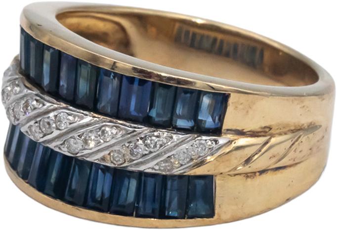 14k Yellow Gold 2.62CT Diamond and Blue Sapphire Ring Size 8.25