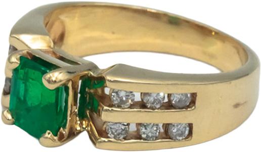 14k Yellow Gold 1.30CT Diamond and Emerald Ring Size 7