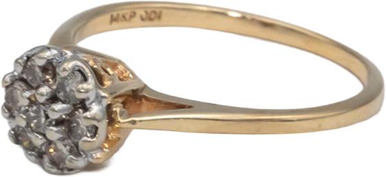 14k Yellow Gold .23CT Round Cut Diamond Cluster Flower Engagement Ring Size 6.25