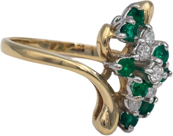 14k Yellow Gold VS Round Diamond and Emerald Cocktail Ring 0.50CT Size 5.25