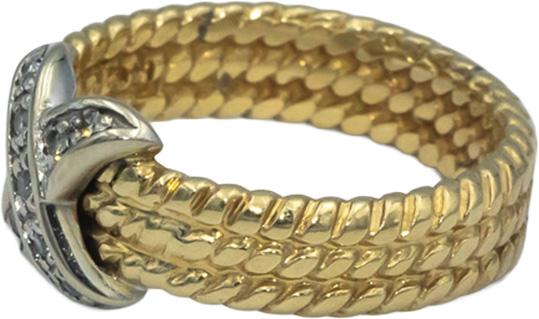 14k White & Yellow Gold Diamond "X" Cable Band Ring 0.06CT Size 5.25