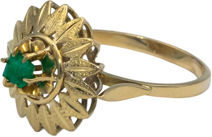 18k Yellow Gold 0.25CT Emerald Solitaire Floral Ring Size 6.75