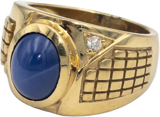 10k Yellow Gold 0.06CT VS Diamond & Synthetic Star Sapphire Ring Size 6.5