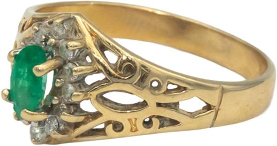 14k Yellow Gold 0.30CT Diamond and Emerald Ring Size 7