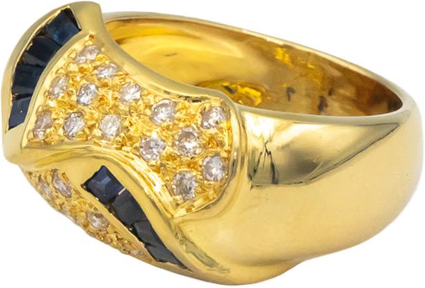 18k Yellow Gold 1.55CT Diamond and Sapphire Cluster Band Ring Size 7.5