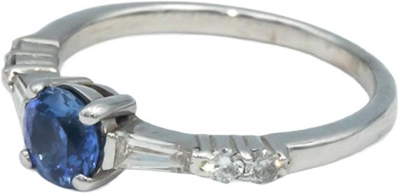 14k White Gold 0.83CT Diamond and Vibrant Medium Blue Sapphire Ring Size 5.75