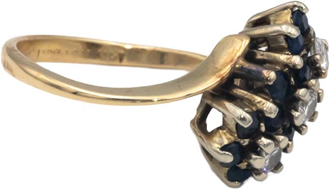 14k Yellow Gold 0.45CT Diamond and Sapphire Flower Ring Size 4.75