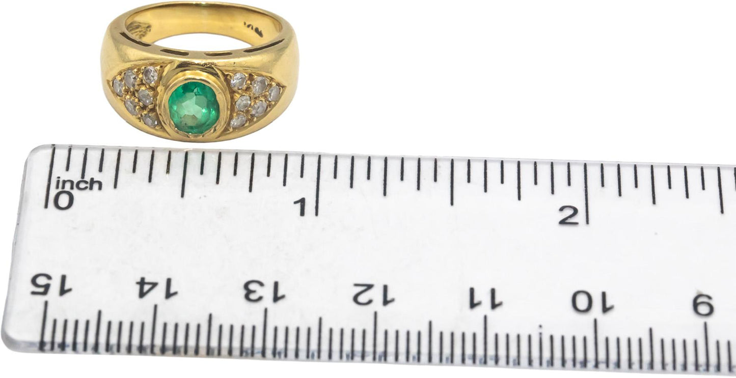 Vintage 18k Yellow Gold 0.60CT Diamond and Emerald Pinky Ring Size 4