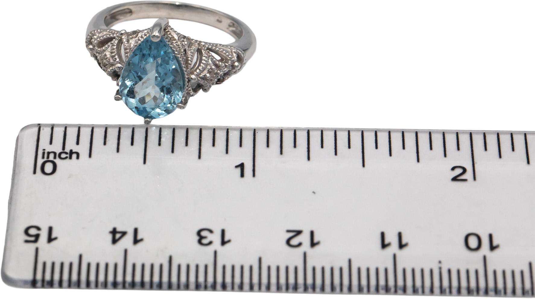 14k White Gold Jewelry 2.02CT Diamond and Aquamarine Filigree Ring Size 6.5