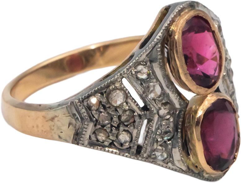 Vintage Antique 10k Gold & Silver 0.20CT Diamond and Tourmaline Ring Size 7.25