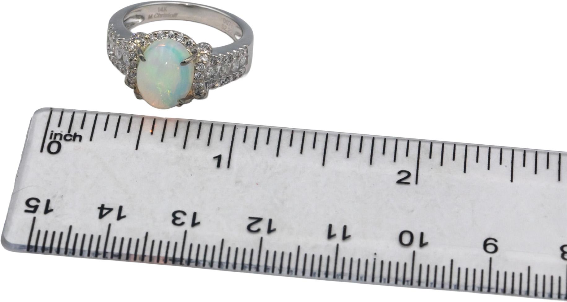 M. CHRISTOFF 14k White Gold 2.93CT Diamond and Opal Ring Size 6.25
