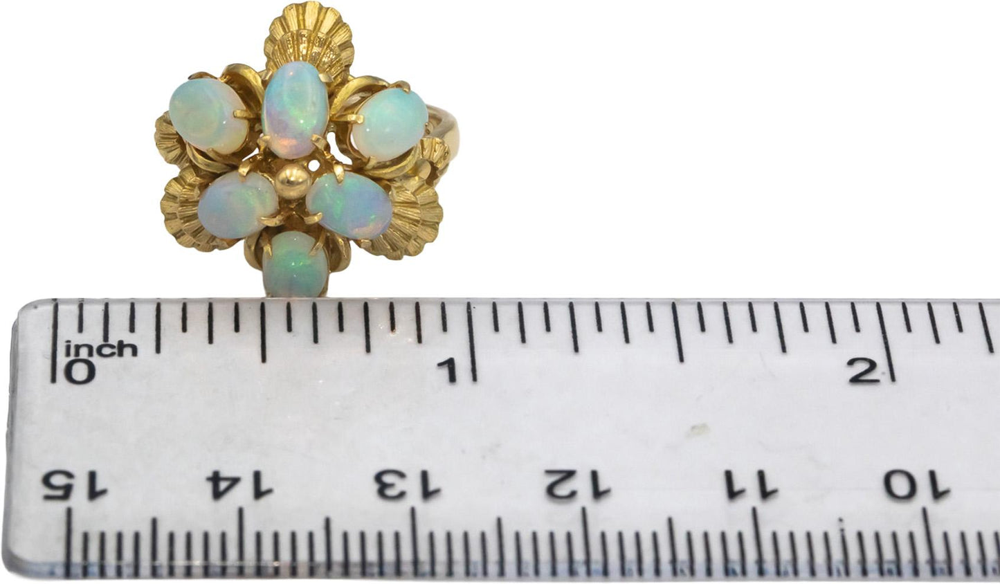 18k Yellow Gold Cabochon Opal Flower Cluster Ring 1.50CT Size 6
